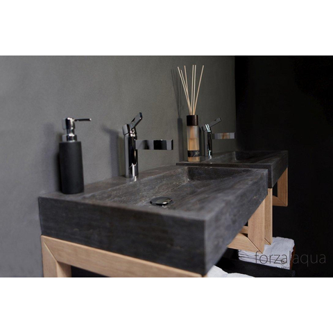 Forzalaqua Palermo lavabo - 60x40x9cm - 1 trou de robinet - pierre bleue adouci (noir) FO100036